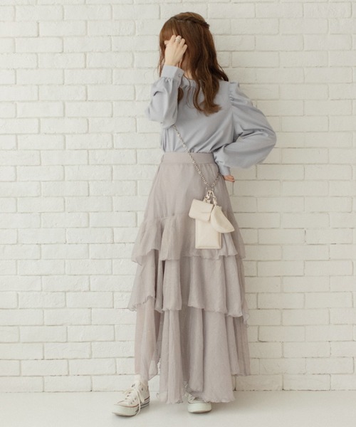 Mysa&Liina by yuririn（ミーサリーナバイユリリン）の「箔プリントフレアティアードスカート（スカート・レディース・グレー/ブラウン/ベージュ・M）」の14枚目の写真