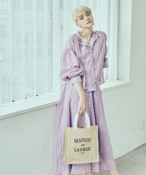 LAYMEE（レイミー）の「Aurich lace shirt Set up / オーリッチレースシャツセットアップ（シャツ/ブラウス・レディース・ホワイト/ラベンダー/キャメル・FREE）」の3枚目の写真
