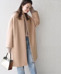SUPER140 コクーンノーカラーコート◇
