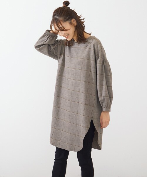 SHOO・LA・RUE(シューラルー)の「◆ジャカードチェック柄ワンピース(ワンピース・レディース・ブラック系1/ダークブラウン系1/ネイビー系1・02/03/04)」の2枚目の写真