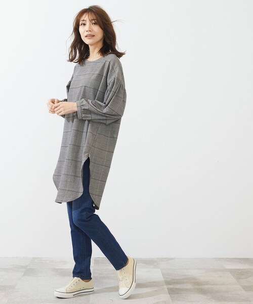 SHOO・LA・RUE(シューラルー)の「◆ジャカードチェック柄ワンピース(ワンピース・レディース・ブラック系1/ダークブラウン系1/ネイビー系1・02/03/04)」の4枚目の写真