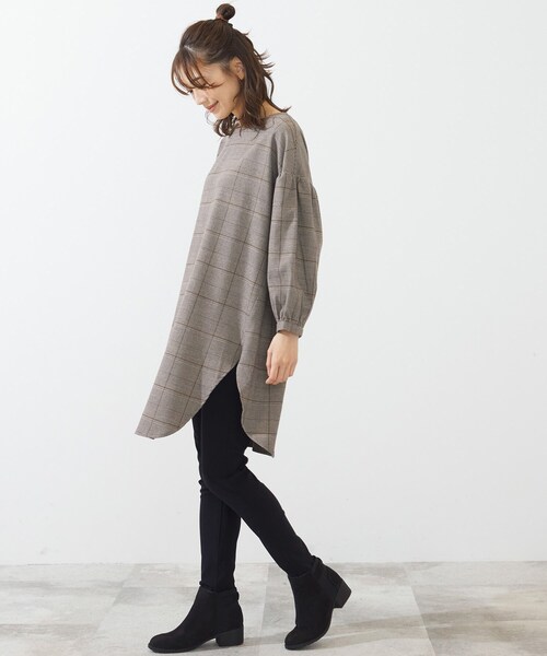 SHOO・LA・RUE(シューラルー)の「◆ジャカードチェック柄ワンピース(ワンピース・レディース・ブラック系1/ダークブラウン系1/ネイビー系1・02/03/04)」の6枚目の写真