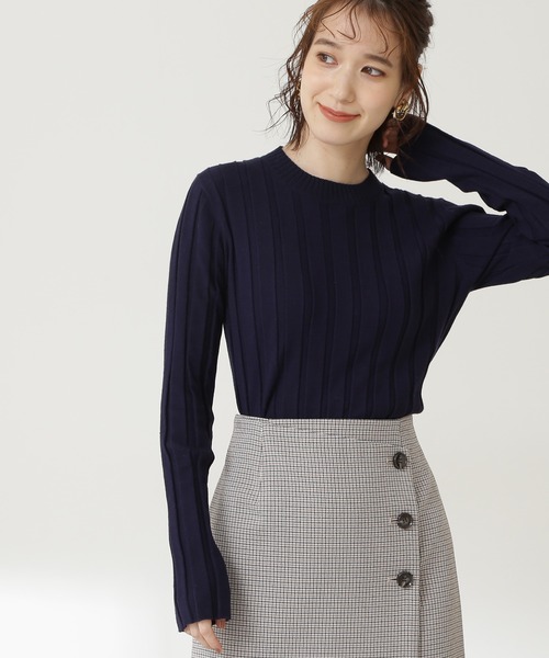 N.(N. Natural Beauty Basic)(エヌエヌナチュラルビューティーベーシック)の「◆ワイドリブコンパクトニット(ニット/セーター・レディース・ネイビー/オフホワイト/ライトグリーン・MEDIUM)」の3枚目の写真