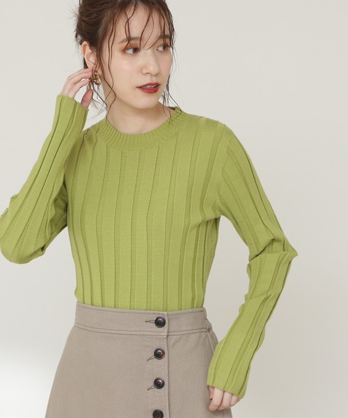 N.(N. Natural Beauty Basic)(エヌエヌナチュラルビューティーベーシック)の「◆ワイドリブコンパクトニット(ニット/セーター・レディース・ネイビー/オフホワイト/ライトグリーン・MEDIUM)」の1枚目の写真