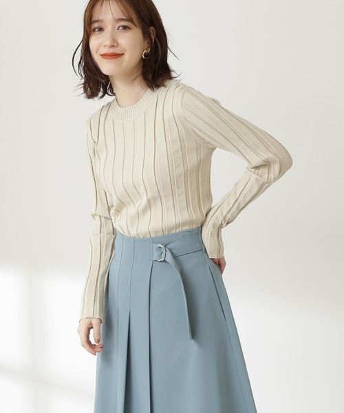 N.(N. Natural Beauty Basic)(エヌエヌナチュラルビューティーベーシック)の「◆ワイドリブコンパクトニット(ニット/セーター・レディース・ネイビー/オフホワイト/ライトグリーン・MEDIUM)」の6枚目の写真