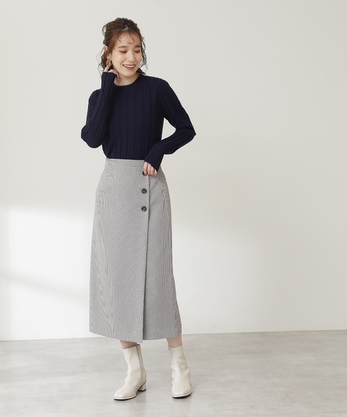 N.(N. Natural Beauty Basic)(エヌエヌナチュラルビューティーベーシック)の「◆ワイドリブコンパクトニット(ニット/セーター・レディース・ネイビー/オフホワイト/ライトグリーン・MEDIUM)」の11枚目の写真