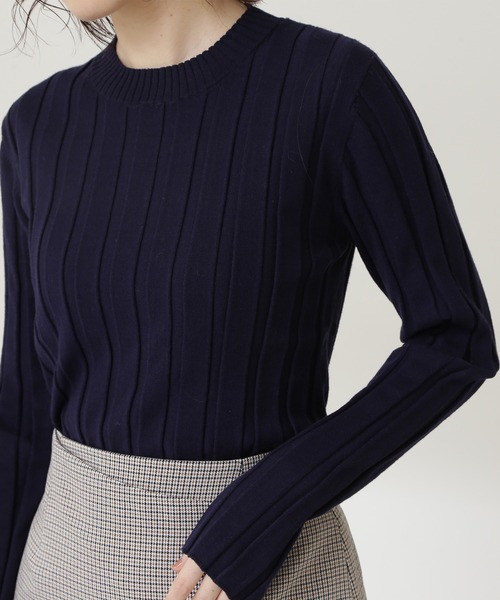 N.(N. Natural Beauty Basic)(エヌエヌナチュラルビューティーベーシック)の「◆ワイドリブコンパクトニット(ニット/セーター・レディース・ネイビー/オフホワイト/ライトグリーン・MEDIUM)」の15枚目の写真