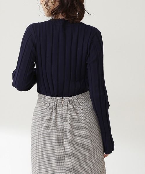 N.(N. Natural Beauty Basic)(エヌエヌナチュラルビューティーベーシック)の「◆ワイドリブコンパクトニット(ニット/セーター・レディース・ネイビー/オフホワイト/ライトグリーン・MEDIUM)」の14枚目の写真