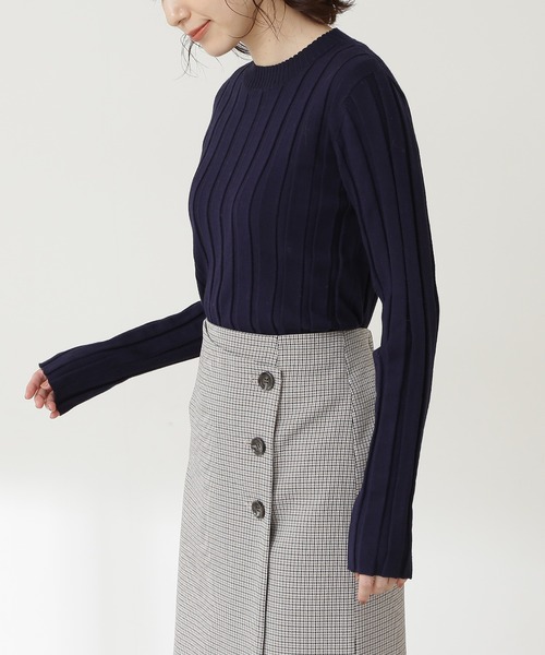 N.(N. Natural Beauty Basic)(エヌエヌナチュラルビューティーベーシック)の「◆ワイドリブコンパクトニット(ニット/セーター・レディース・ネイビー/オフホワイト/ライトグリーン・MEDIUM)」の13枚目の写真