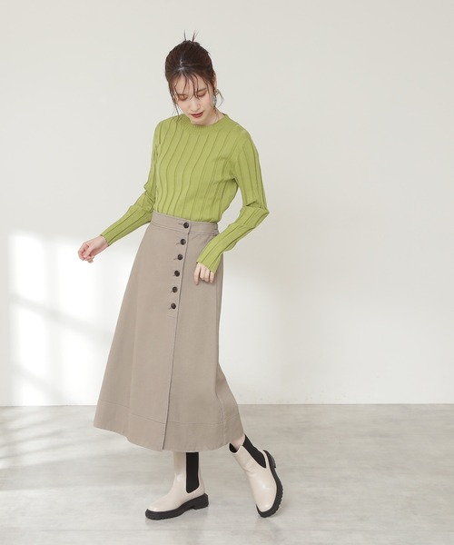 N.(N. Natural Beauty Basic)(エヌエヌナチュラルビューティーベーシック)の「◆ワイドリブコンパクトニット(ニット/セーター・レディース・ネイビー/オフホワイト/ライトグリーン・MEDIUM)」の8枚目の写真