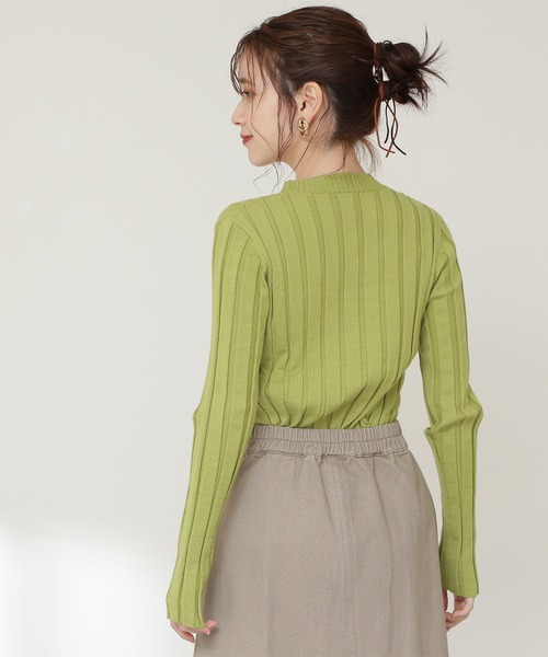 N.(N. Natural Beauty Basic)(エヌエヌナチュラルビューティーベーシック)の「◆ワイドリブコンパクトニット(ニット/セーター・レディース・ネイビー/オフホワイト/ライトグリーン・MEDIUM)」の9枚目の写真