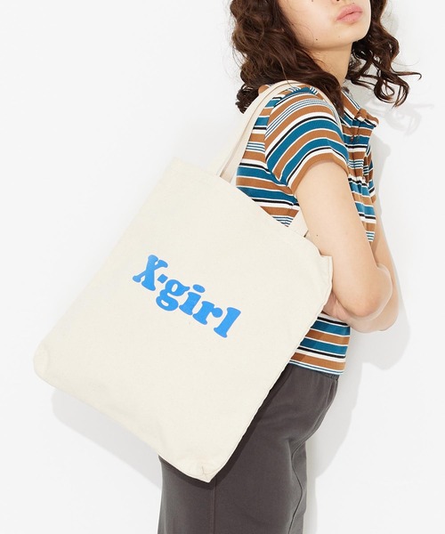 X-girl（エックスガール）の「CANVAS TOTE BAG（トートバッグ・レディース・ホワイト/ブラック/グリーン・ONE SIZE）」の2枚目の写真