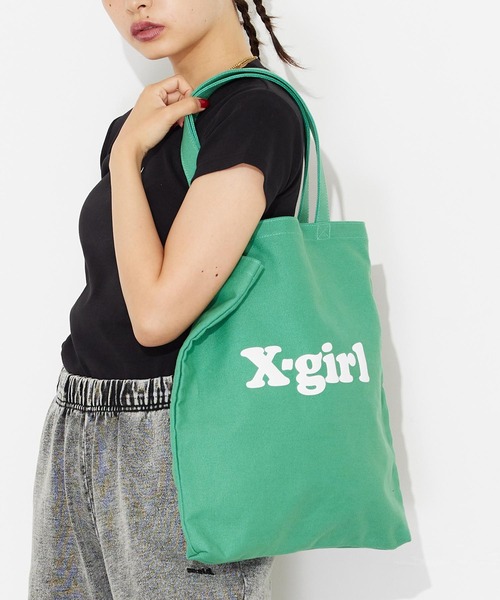 X-girl（エックスガール）の「CANVAS TOTE BAG（トートバッグ・レディース・ホワイト/ブラック/グリーン・ONE SIZE）」の3枚目の写真