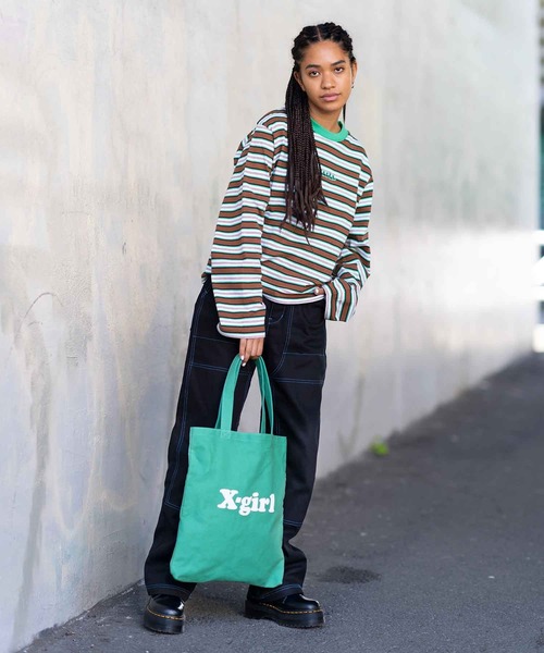 X-girl（エックスガール）の「CANVAS TOTE BAG（トートバッグ・レディース・ホワイト/ブラック/グリーン・ONE SIZE）」の7枚目の写真