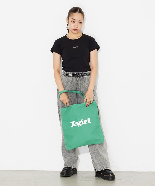 X-girl（エックスガール）の「CANVAS TOTE BAG（トートバッグ・レディース・ホワイト/ブラック/グリーン・ONE SIZE）」の19枚目の写真