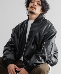 SIDEWAY STANCE | 【SIDEWAY STANCE】PUレザー ビッグシルエット MA-1 ミリタリー ジャケット(MA-1)