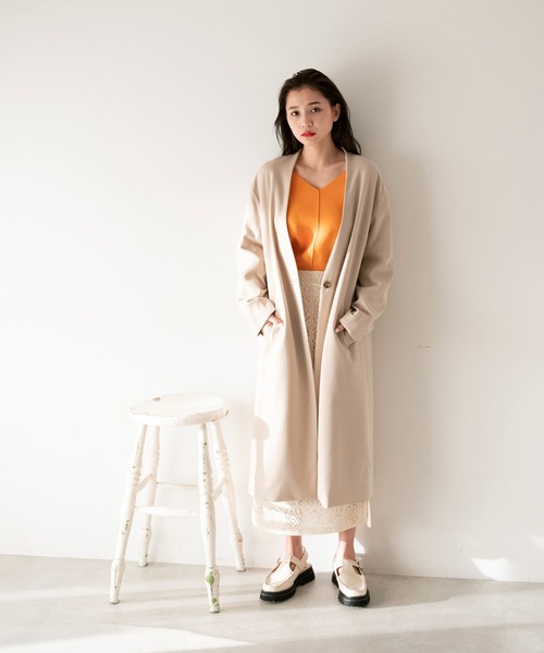 FREE'S MART（フリーズマート）の「◆Vノーカラーコート（ノーカラーコート・レディース・サックスブルー/ベージュ/オレンジ・MEDIUM/SMALL）」の8枚目の写真