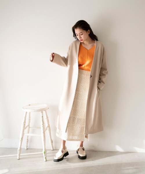 FREE'S MART（フリーズマート）の「◆Vノーカラーコート（ノーカラーコート・レディース・サックスブルー/ベージュ/オレンジ・MEDIUM/SMALL）」の11枚目の写真