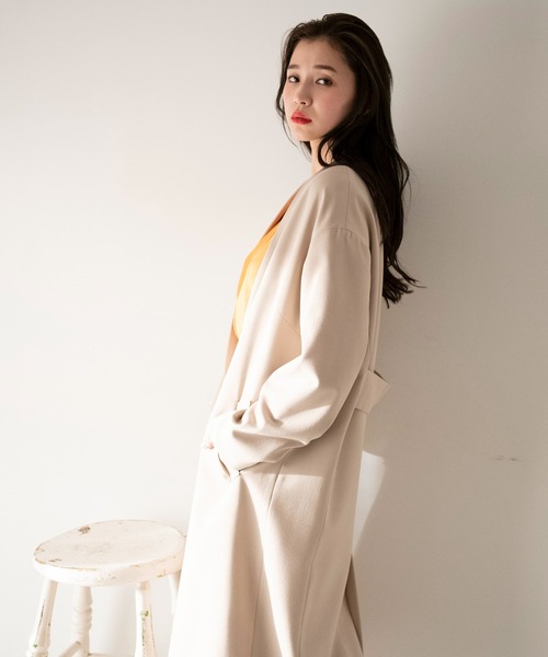 FREE'S MART（フリーズマート）の「◆Vノーカラーコート（ノーカラーコート・レディース・サックスブルー/ベージュ/オレンジ・MEDIUM/SMALL）」の6枚目の写真