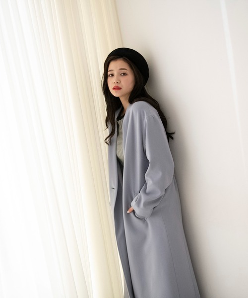 FREE'S MART（フリーズマート）の「◆Vノーカラーコート（ノーカラーコート・レディース・サックスブルー/ベージュ/オレンジ・MEDIUM/SMALL）」の4枚目の写真