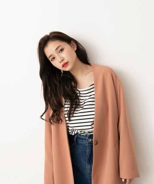 FREE'S MART（フリーズマート）の「◆Vノーカラーコート（ノーカラーコート・レディース・サックスブルー/ベージュ/オレンジ・MEDIUM/SMALL）」の10枚目の写真