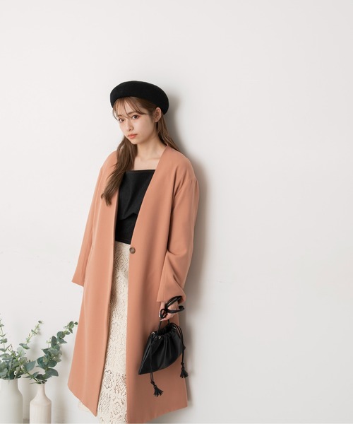 FREE'S MART（フリーズマート）の「◆Vノーカラーコート（ノーカラーコート・レディース・サックスブルー/ベージュ/オレンジ・MEDIUM/SMALL）」の12枚目の写真