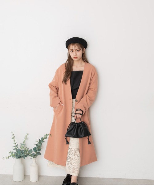 FREE'S MART（フリーズマート）の「◆Vノーカラーコート（ノーカラーコート・レディース・サックスブルー/ベージュ/オレンジ・MEDIUM/SMALL）」の7枚目の写真