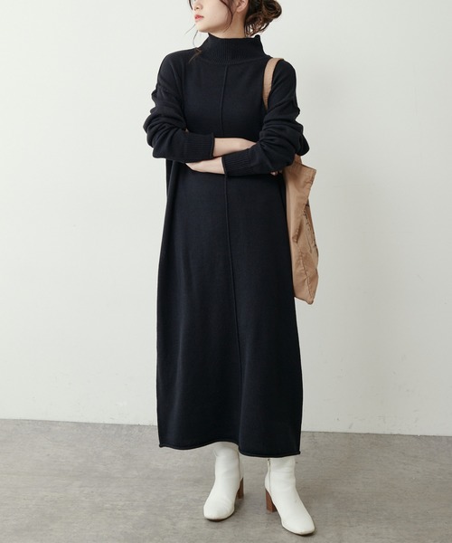 PUAL CE CIN（ピュアルセシン）の「【洗えるニット】ウォッシャブルニットチュニック（ワンピース・レディース・ブラック/ネイビー/レッド/グリーン・FREE）」の2枚目の写真