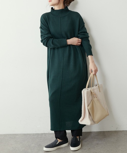 PUAL CE CIN（ピュアルセシン）の「【洗えるニット】ウォッシャブルニットチュニック（ワンピース・レディース・ブラック/ネイビー/レッド/グリーン・FREE）」の9枚目の写真