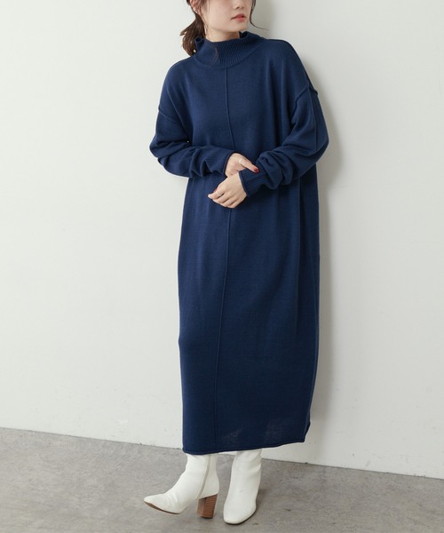 PUAL CE CIN（ピュアルセシン）の「【洗えるニット】ウォッシャブルニットチュニック（ワンピース・レディース・ブラック/ネイビー/レッド/グリーン・FREE）」の13枚目の写真