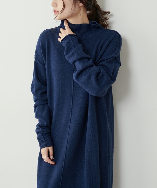 PUAL CE CIN（ピュアルセシン）の「【洗えるニット】ウォッシャブルニットチュニック（ワンピース・レディース・ブラック/ネイビー/レッド/グリーン・FREE）」の12枚目の写真