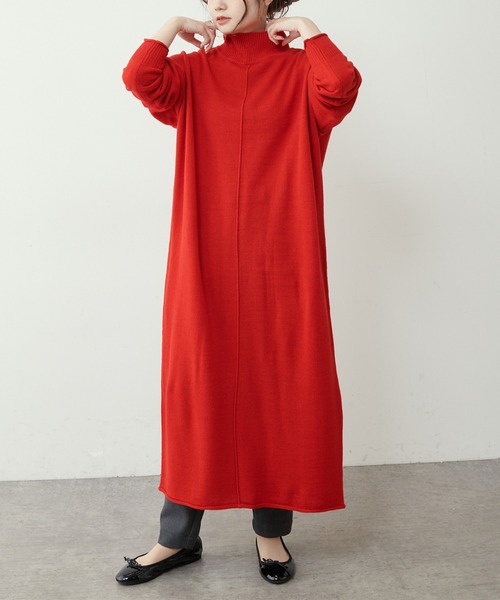 PUAL CE CIN（ピュアルセシン）の「【洗えるニット】ウォッシャブルニットチュニック（ワンピース・レディース・ブラック/ネイビー/レッド/グリーン・FREE）」の6枚目の写真