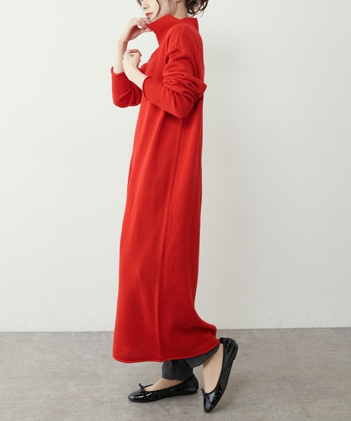 PUAL CE CIN（ピュアルセシン）の「【洗えるニット】ウォッシャブルニットチュニック（ワンピース・レディース・ブラック/ネイビー/レッド/グリーン・FREE）」の7枚目の写真