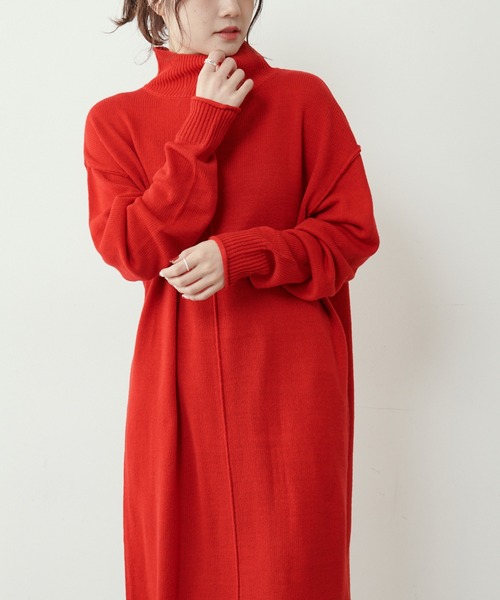 PUAL CE CIN（ピュアルセシン）の「【洗えるニット】ウォッシャブルニットチュニック（ワンピース・レディース・ブラック/ネイビー/レッド/グリーン・FREE）」の5枚目の写真