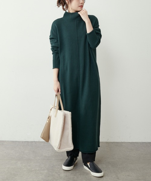 PUAL CE CIN（ピュアルセシン）の「【洗えるニット】ウォッシャブルニットチュニック（ワンピース・レディース・ブラック/ネイビー/レッド/グリーン・FREE）」の10枚目の写真