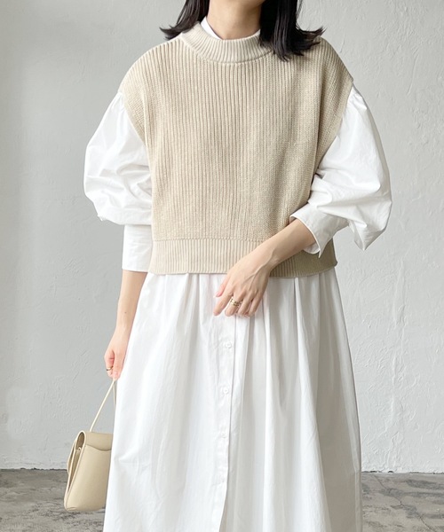 LIAN（リアン）の「2WAYニットベスト×シャツワンピース（シャツワンピース・レディース・オフホワイト/ブラック/ベージュ・FREE）」の3枚目の写真
