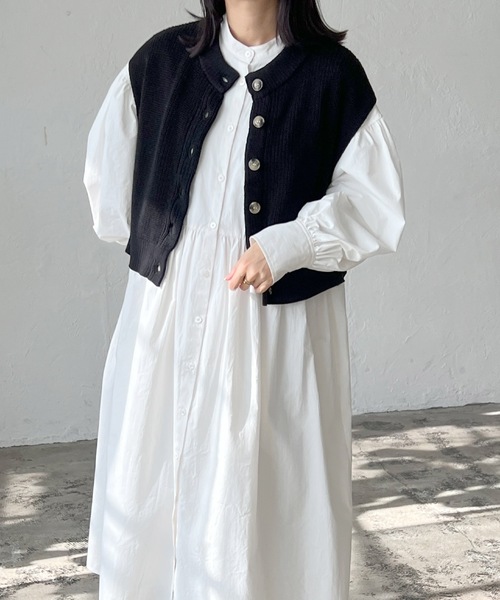 LIAN（リアン）の「2WAYニットベスト×シャツワンピース（シャツワンピース・レディース・オフホワイト/ブラック/ベージュ・FREE）」の7枚目の写真