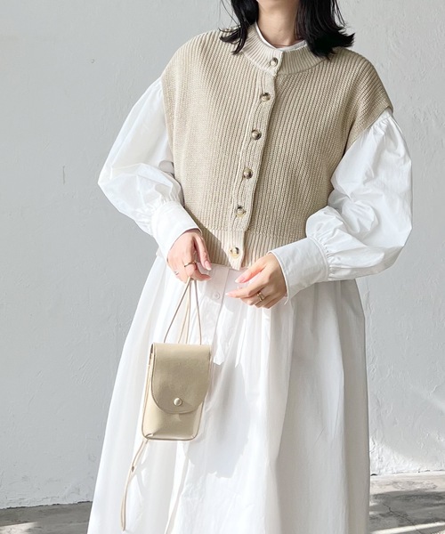 LIAN（リアン）の「2WAYニットベスト×シャツワンピース（シャツワンピース・レディース・オフホワイト/ブラック/ベージュ・FREE）」の10枚目の写真