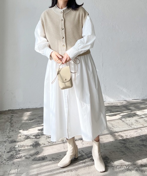 LIAN（リアン）の「2WAYニットベスト×シャツワンピース（シャツワンピース・レディース・オフホワイト/ブラック/ベージュ・FREE）」の18枚目の写真