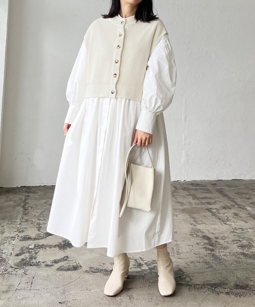 LIAN（リアン）の「2WAYニットベスト×シャツワンピース（シャツワンピース・レディース・オフホワイト/ブラック/ベージュ・FREE）」の8枚目の写真
