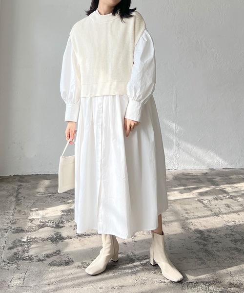 LIAN（リアン）の「2WAYニットベスト×シャツワンピース（シャツワンピース・レディース・オフホワイト/ブラック/ベージュ・FREE）」の15枚目の写真