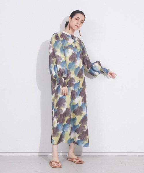 NOMINE（ノミネ）の「2WAY袖ボリューム柄ワンピース（ワンピース・レディース・グリーン/アイボリー/イエロー/ダークグリーン・フリー）」の9枚目の写真