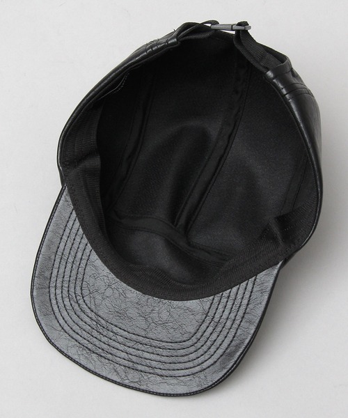 glabella（グラベラ）の「ヴィンテージレザー風 フェイクレザー ジェットキャップ / キャップ（キャップ・メンズ・ブラック・FREE）」の4枚目の写真