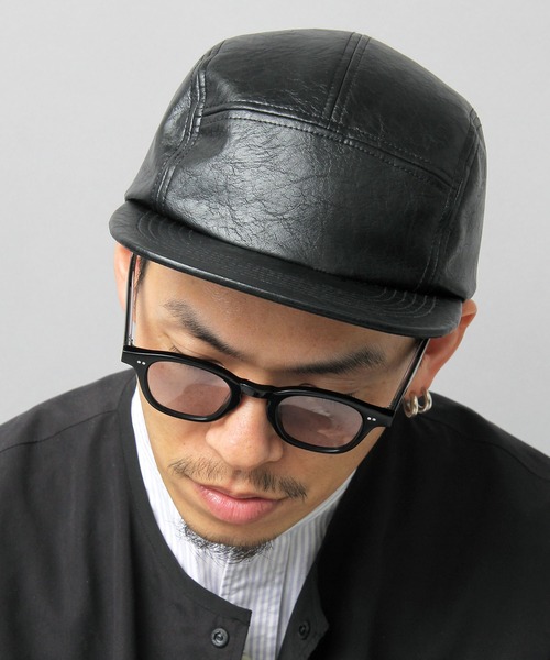 glabella（グラベラ）の「ヴィンテージレザー風 フェイクレザー ジェットキャップ / キャップ（キャップ・メンズ・ブラック・FREE）」の9枚目の写真