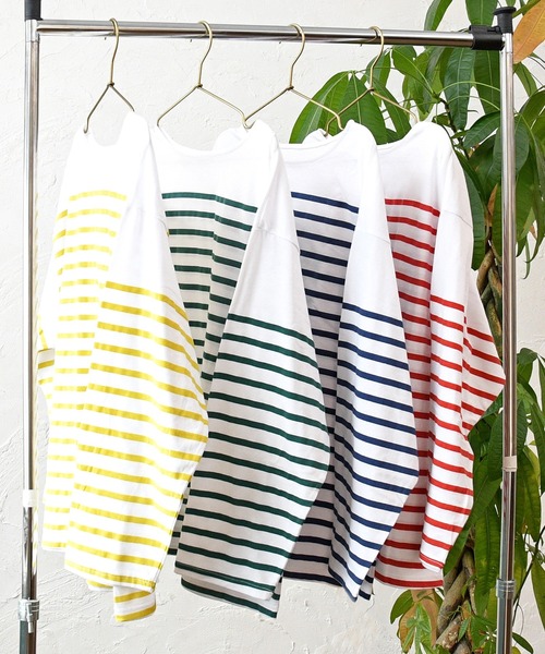 sango(sango)の「天竺パネルボーダールーズロンT(Tシャツ/カットソー・レディース・ネイビー/レッド/イエロー/グリーン・FREE)」の5枚目の写真