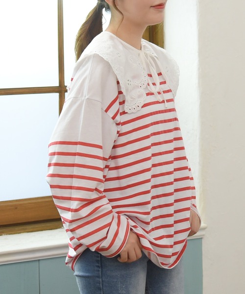 sango(sango)の「天竺パネルボーダールーズロンT(Tシャツ/カットソー・レディース・ネイビー/レッド/イエロー/グリーン・FREE)」の11枚目の写真