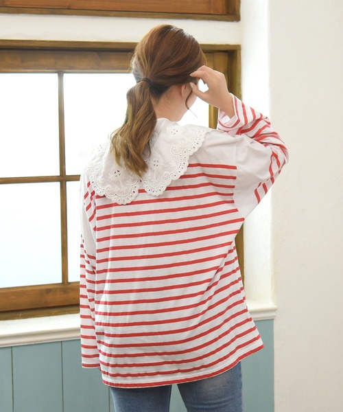 sango(sango)の「天竺パネルボーダールーズロンT(Tシャツ/カットソー・レディース・ネイビー/レッド/イエロー/グリーン・FREE)」の15枚目の写真