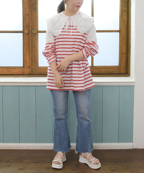 sango(sango)の「天竺パネルボーダールーズロンT(Tシャツ/カットソー・レディース・ネイビー/レッド/イエロー/グリーン・FREE)」の16枚目の写真