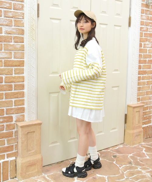 sango(sango)の「天竺パネルボーダールーズロンT(Tシャツ/カットソー・レディース・ネイビー/レッド/イエロー/グリーン・FREE)」の22枚目の写真