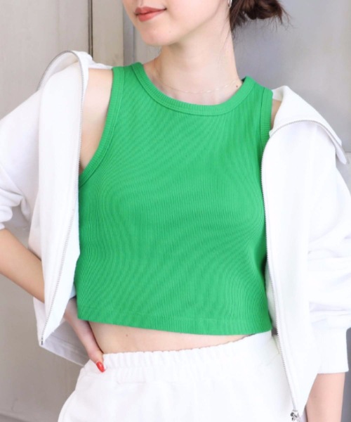 moment+（モーメントプラス）の「綿100％リブ.カップ付きアメスリショートタンク（タンクトップ・レディース・ブラック/ベージュ/オフホワイト/モカ/ナチュラル/ターコイズブルー/オレンジ/クリアグリーン・M）」の7枚目の写真